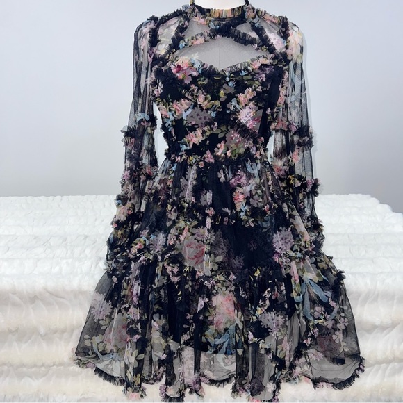 Needle & Thread Floral Ruffle Diamon Dress Mini - Picture 4 of 9